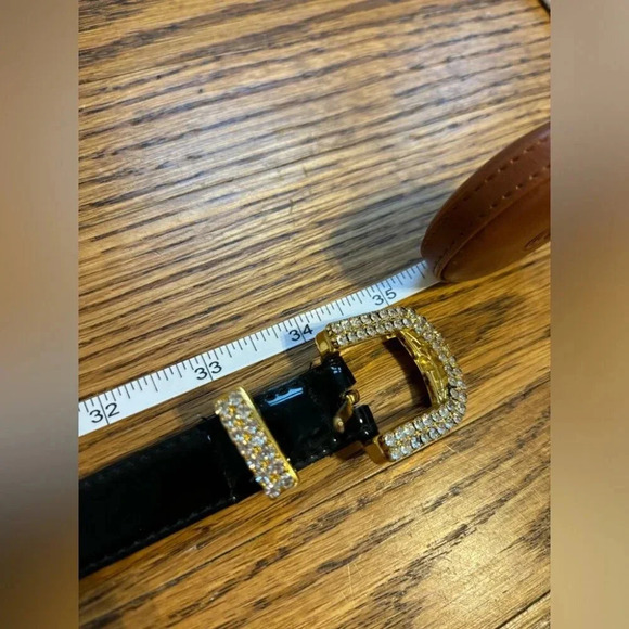 Vintage Black Belt with Jeweled  Buckle - Picture 3 of 6